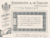 710553 Reclamekaart van Bunschoten & De Gooijer, Uitgebreid Magazijn van Lakens & Heeren Artikelen, Oudegracht ...